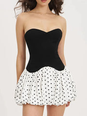 Sweetheart Neck Polka Dot Tube Mini Dress Black OutfitFlow