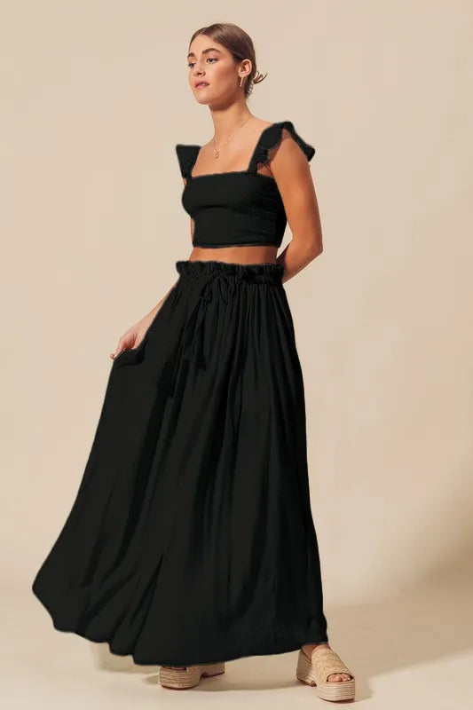 SO ME Smocked Top and Flowy Maxi Skirt Set OutfitFlow