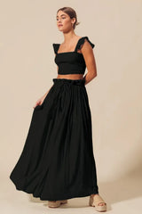 SO ME Smocked Top and Flowy Maxi Skirt Set OutfitFlow