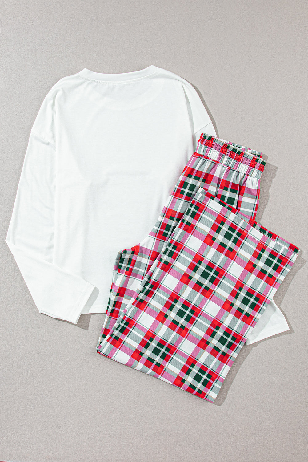 Outfit Flow - MERRY CHRISTMAS Round Neck Top and Plaid Pants Set