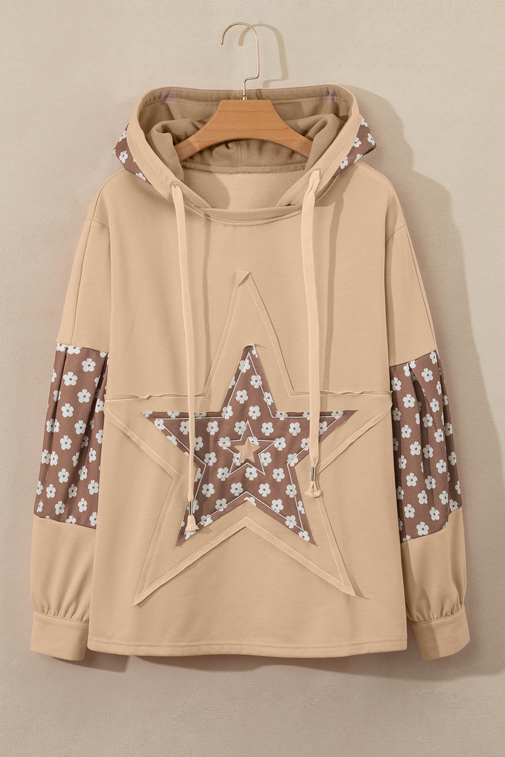 Outfit Flow - Floral Patchwork Star Pattern Drawstring Hoodie