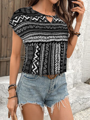 Geometric Print Short Sleeve Blouse OutfitFlow