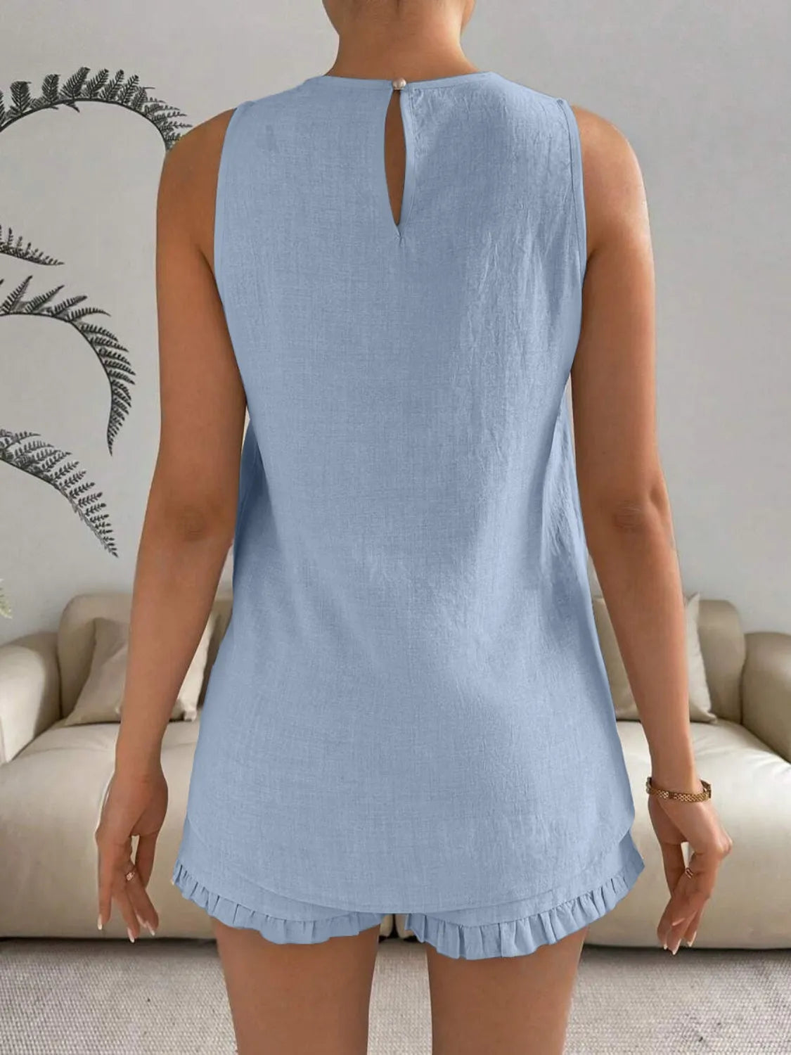 Lace Detail Round Neck Tank and Shorts Set OutfitFlow