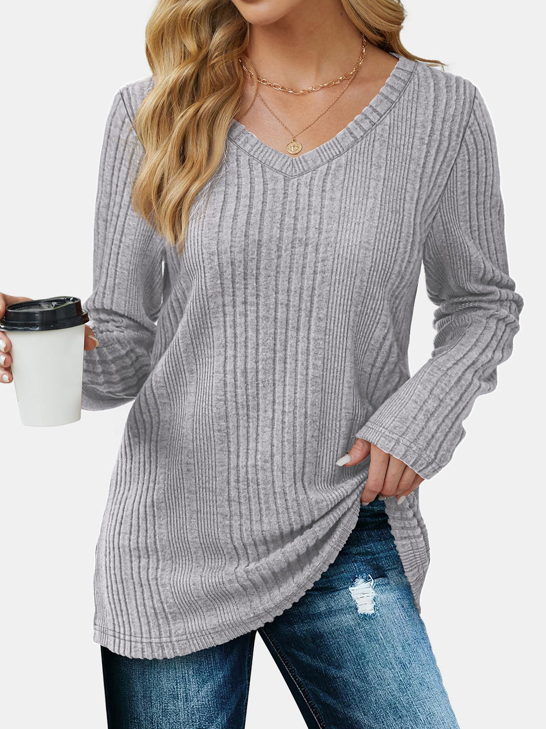 Outfit Flow - V-Neck Long Sleeve T-Shirt