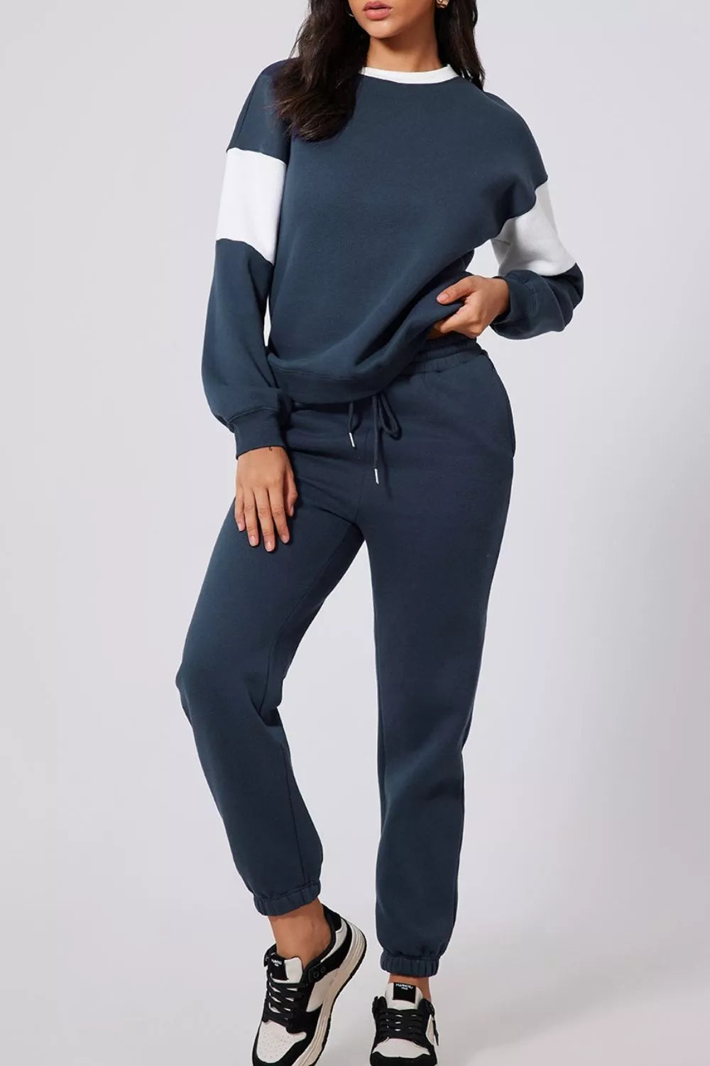 Drop Shoulder Loose Sweatshirt and Joggers Active Set OutfitFlow
