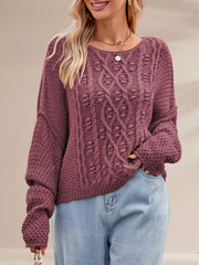 Textured Knit Round Neck Sweater OutfitFlow
