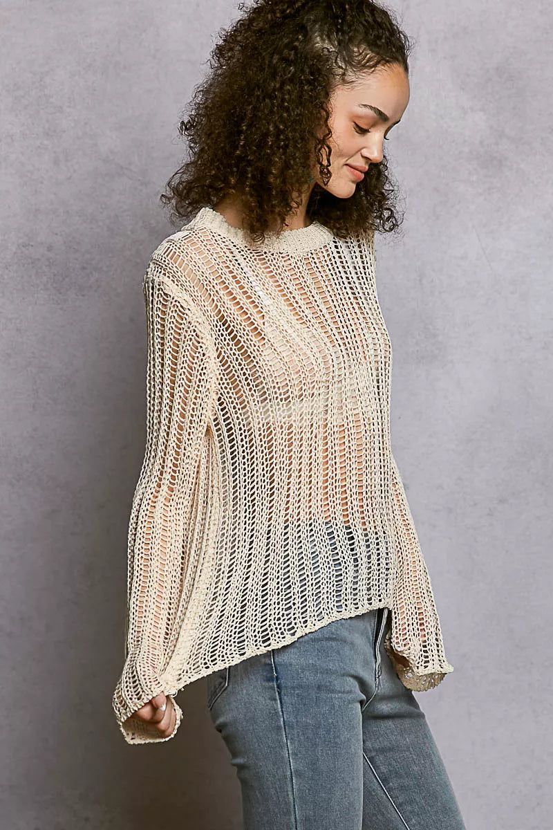 POL Openwork Round Neck Knit Cover Up OutfitFlow