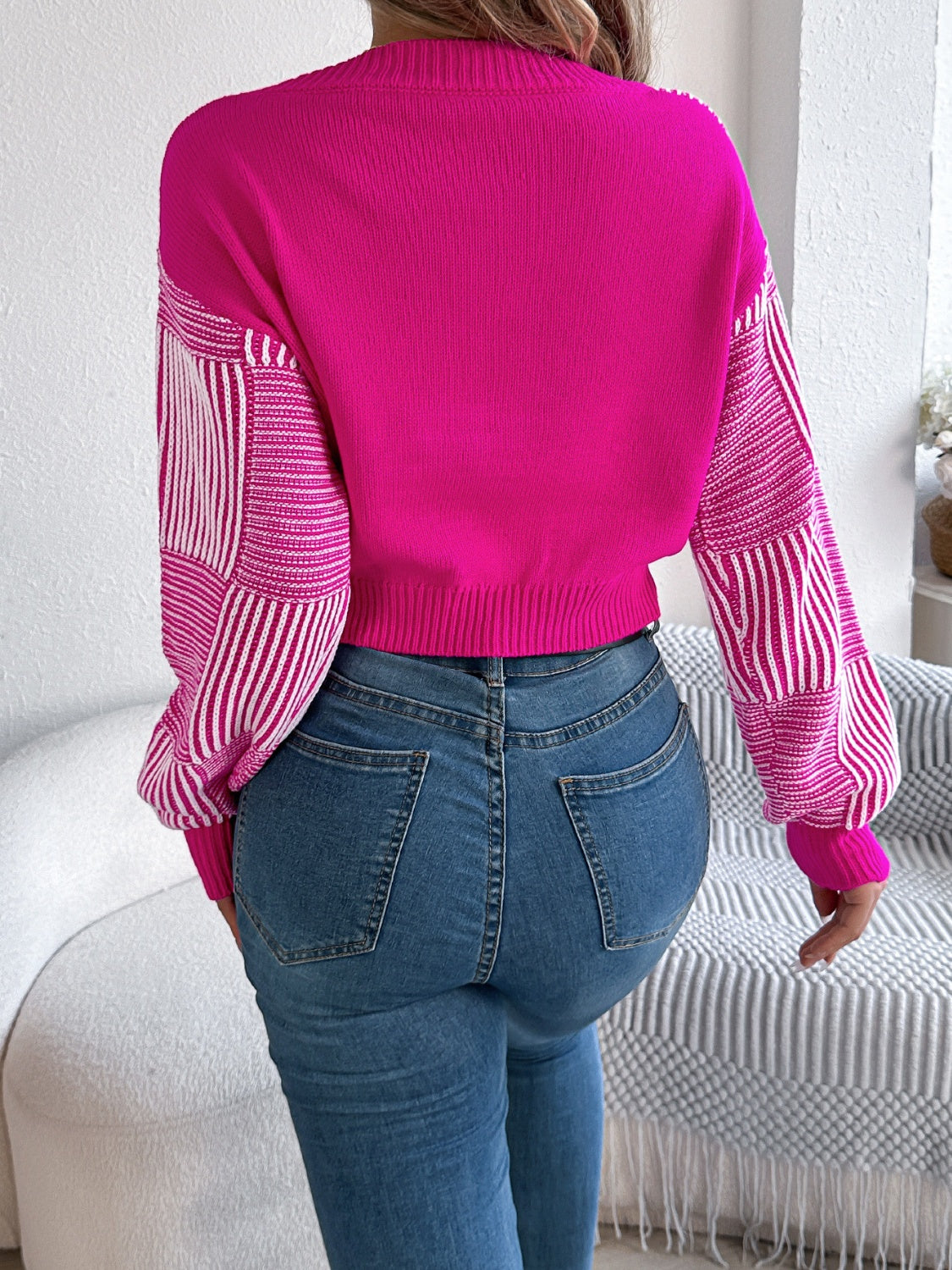 Outfit Flow - Striped V-Neck Long Sleeve Sweater