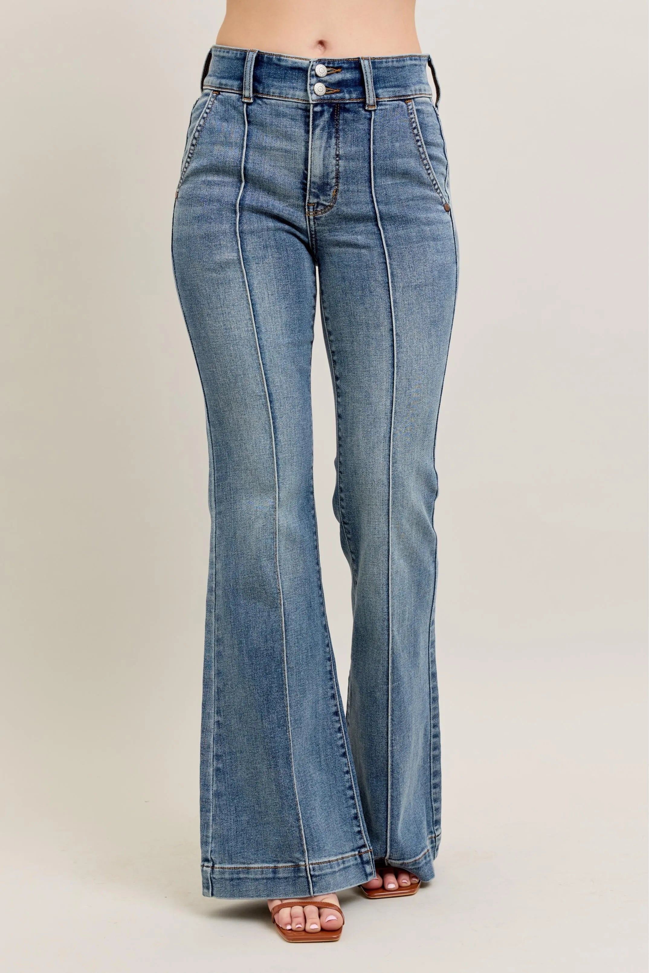 Judy Blue Full Size High-Waist Flare Denim Jeans with Front Seam Detail Plus Size MD OutfitFlow