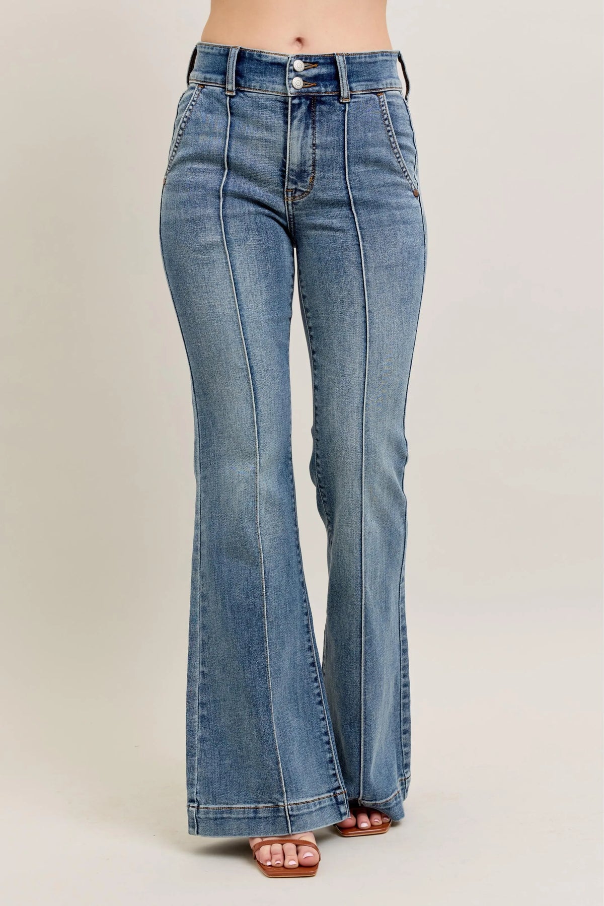 Judy Blue Full Size High-Waist Flare Denim Jeans with Front Seam Detail Plus Size MD OutfitFlow