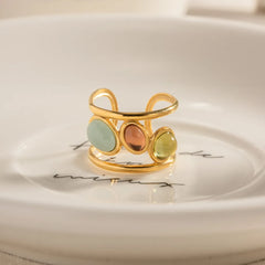 18K Gold-Plated Gemstone Open Cuff Ring OutfitFlow