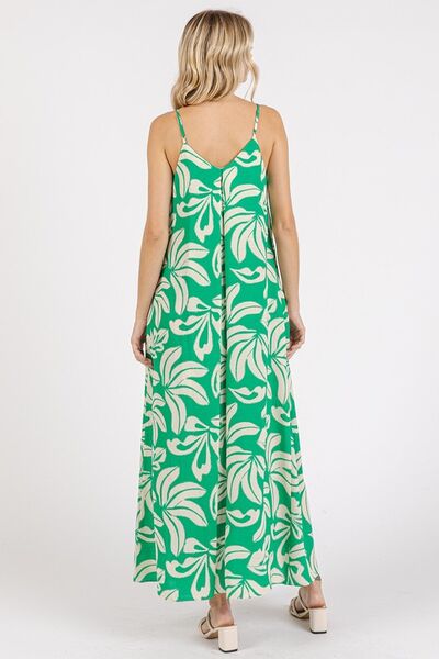 Mittoshop Printed V-Neck Maxi Cami Dress with Pockets OutfitFlow