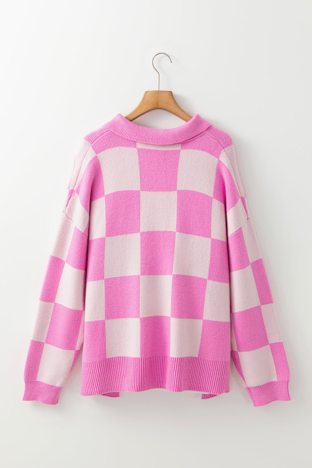 Outfit Flow - Slit Checkered Half Button Long Sleeve Sweater