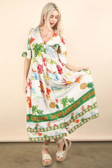 VERY J Button Down Printed Midi Dress OutfitFlow