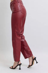 Judy Blue Full Size High Waist Tummy Control Faux Leather Straight Pants Plus Size OutfitFlow