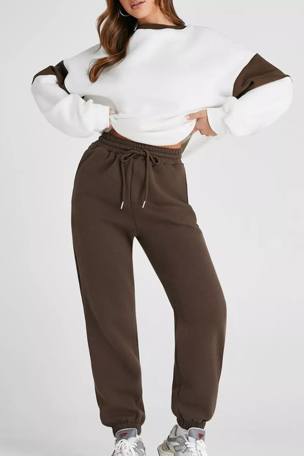 Drop Shoulder Loose Sweatshirt and Joggers Active Set OutfitFlow