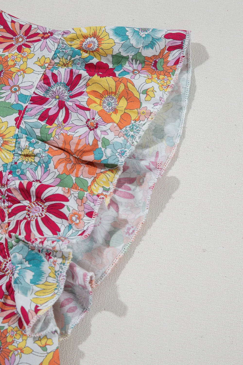 Multicolour Floral Pleated Detail Flutter Sleeve Blouse OutfitFlow