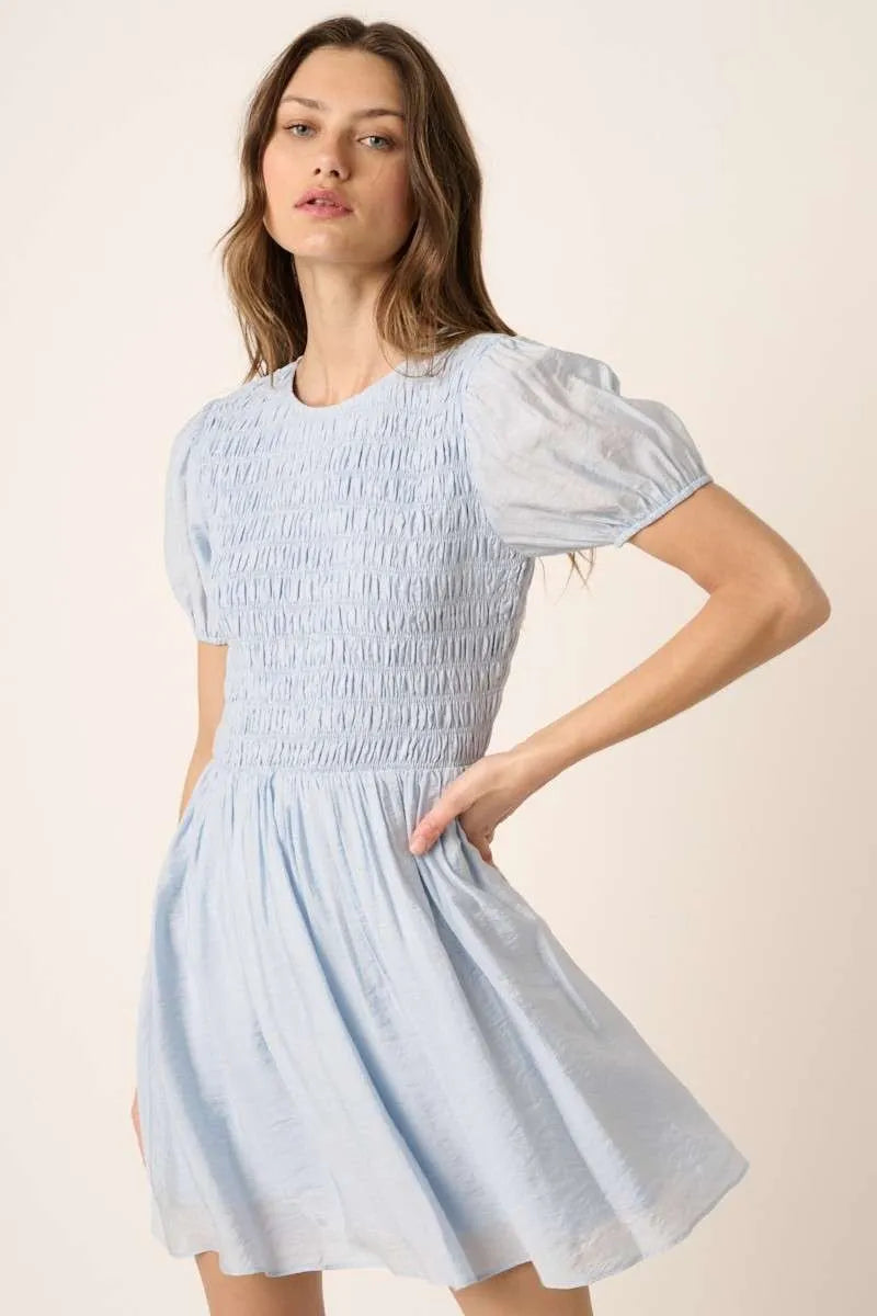Mittoshop Smocking Detail Puff Sleeve Mini Dress OutfitFlow