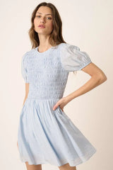 Mittoshop Smocking Detail Puff Sleeve Mini Dress OutfitFlow