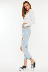 Kancan Open Pack Paperbag Mom Jeans OutfitFlow