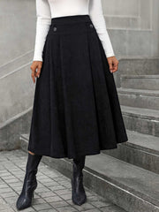 Outfit Flow -  Decorative Button Ruched Midi Skirt