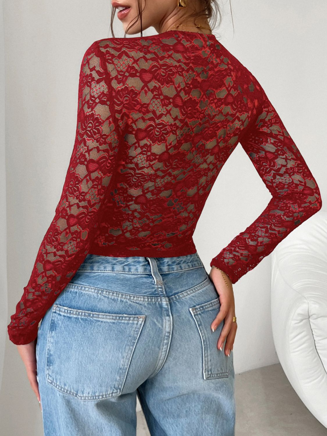 Outfit Flow - Devine Scoop Neck Long Sleeve Lace Top