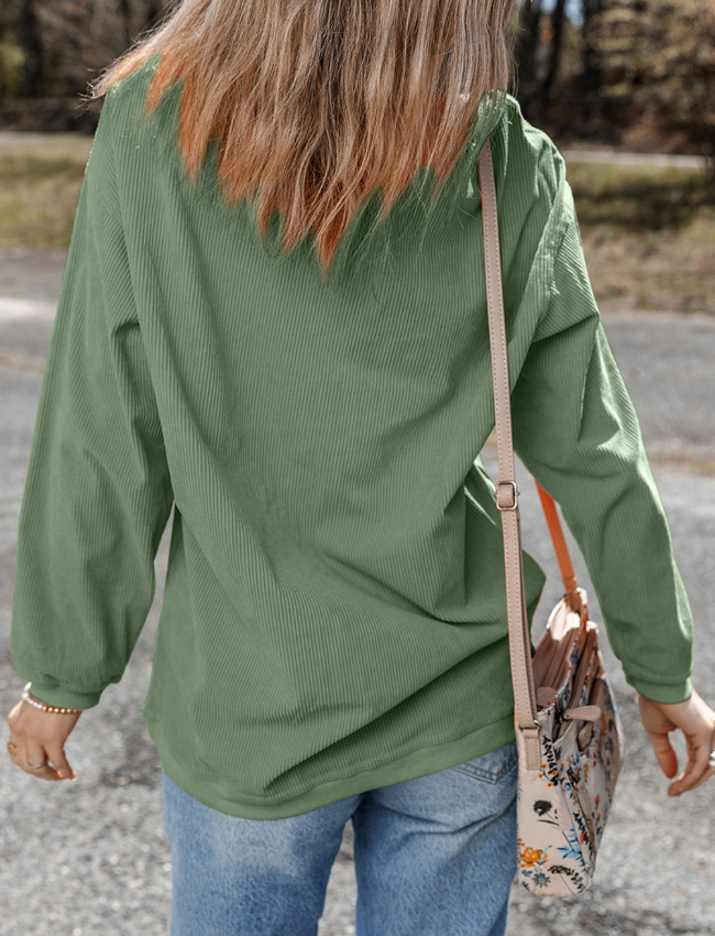 LUCKY Rhinestone Round Neck Long Sleeve Sweatshirt OutfitFlow