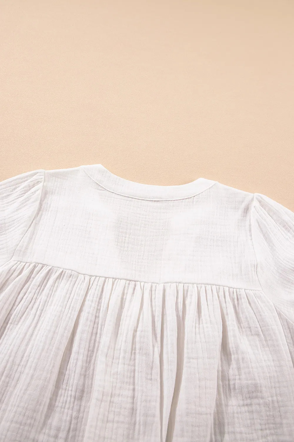 Textured Short Sleeve Buttons Frayed Blouse OutfitFlow