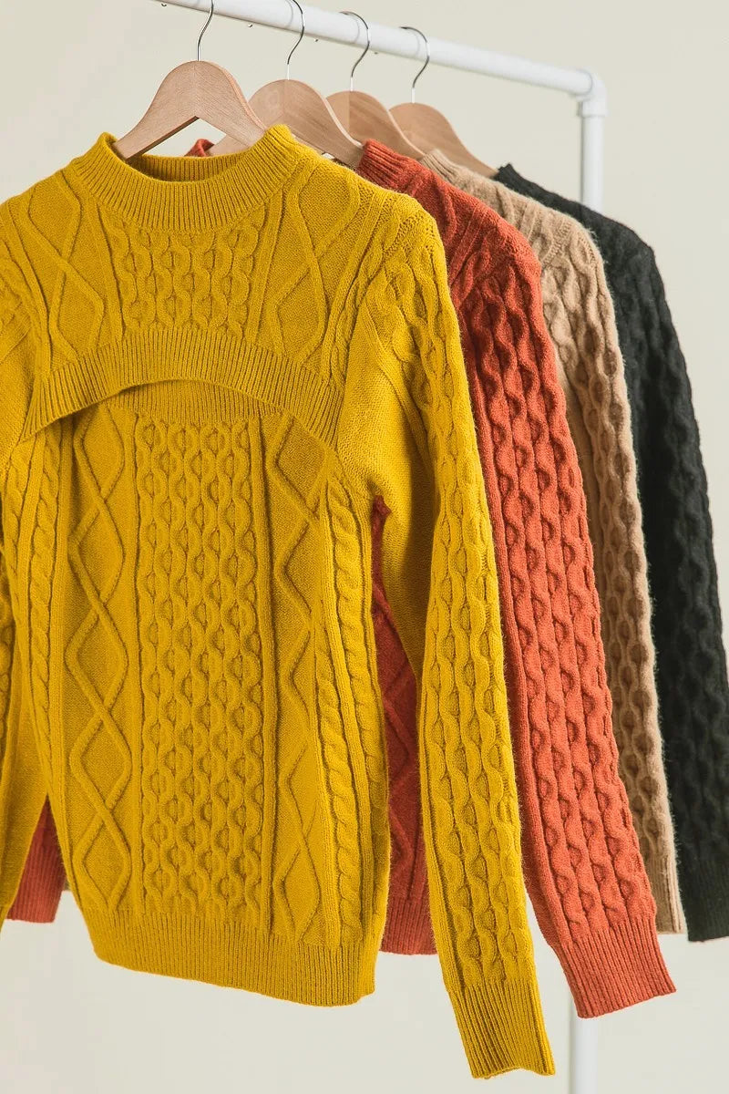 BiBi Cable-Knit Sweater with Cut Out Chest Detail OutfitFlow