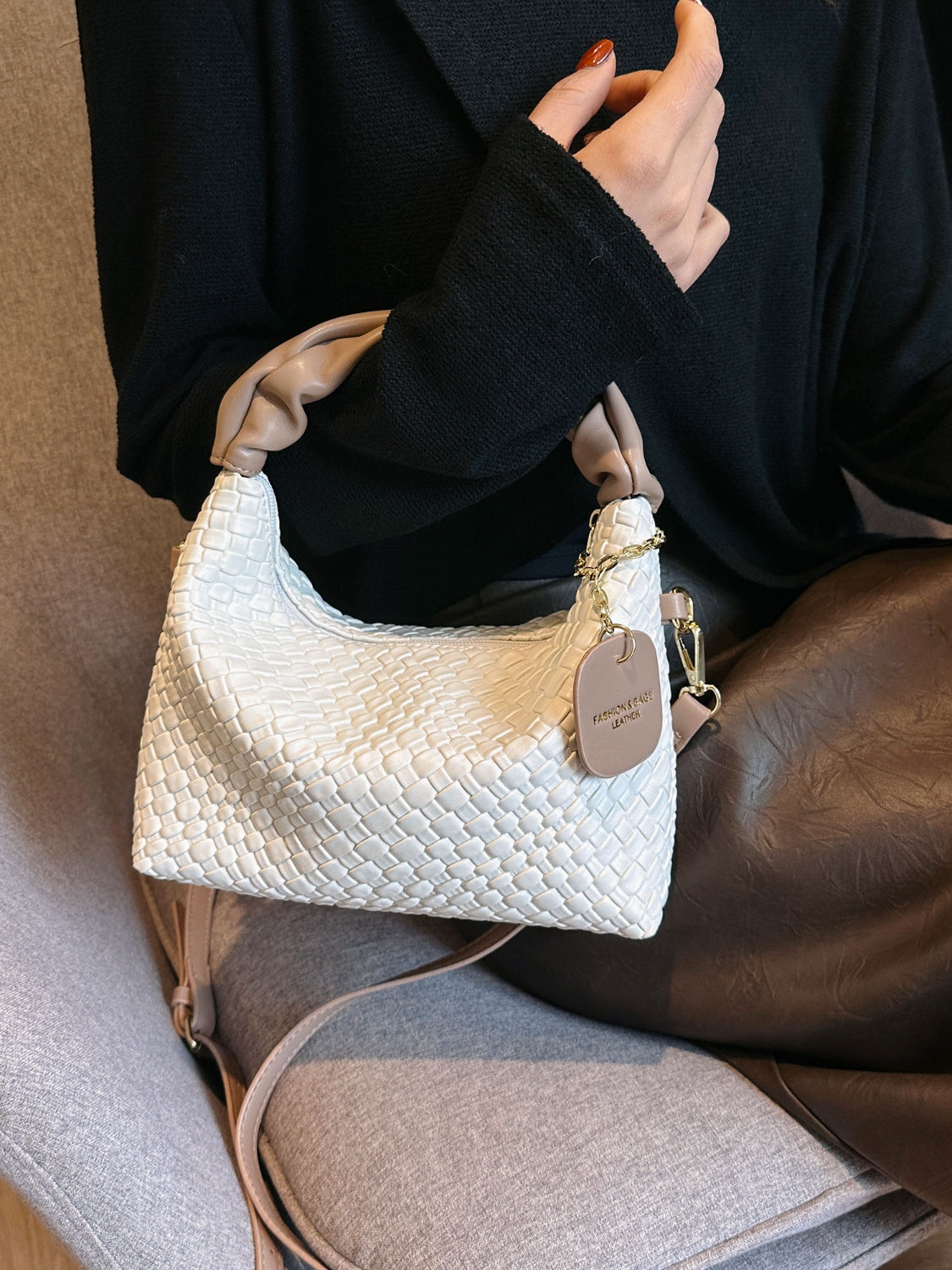 Outfit Flow - PU Leather Woven Crossbody Bag