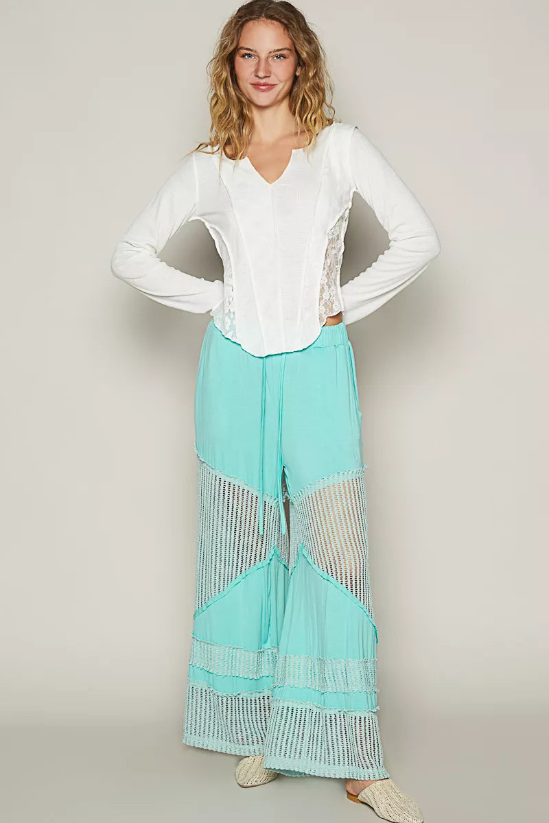 POL Drawstring Elastic Waistband Wide-Leg Pants OutfitFlow