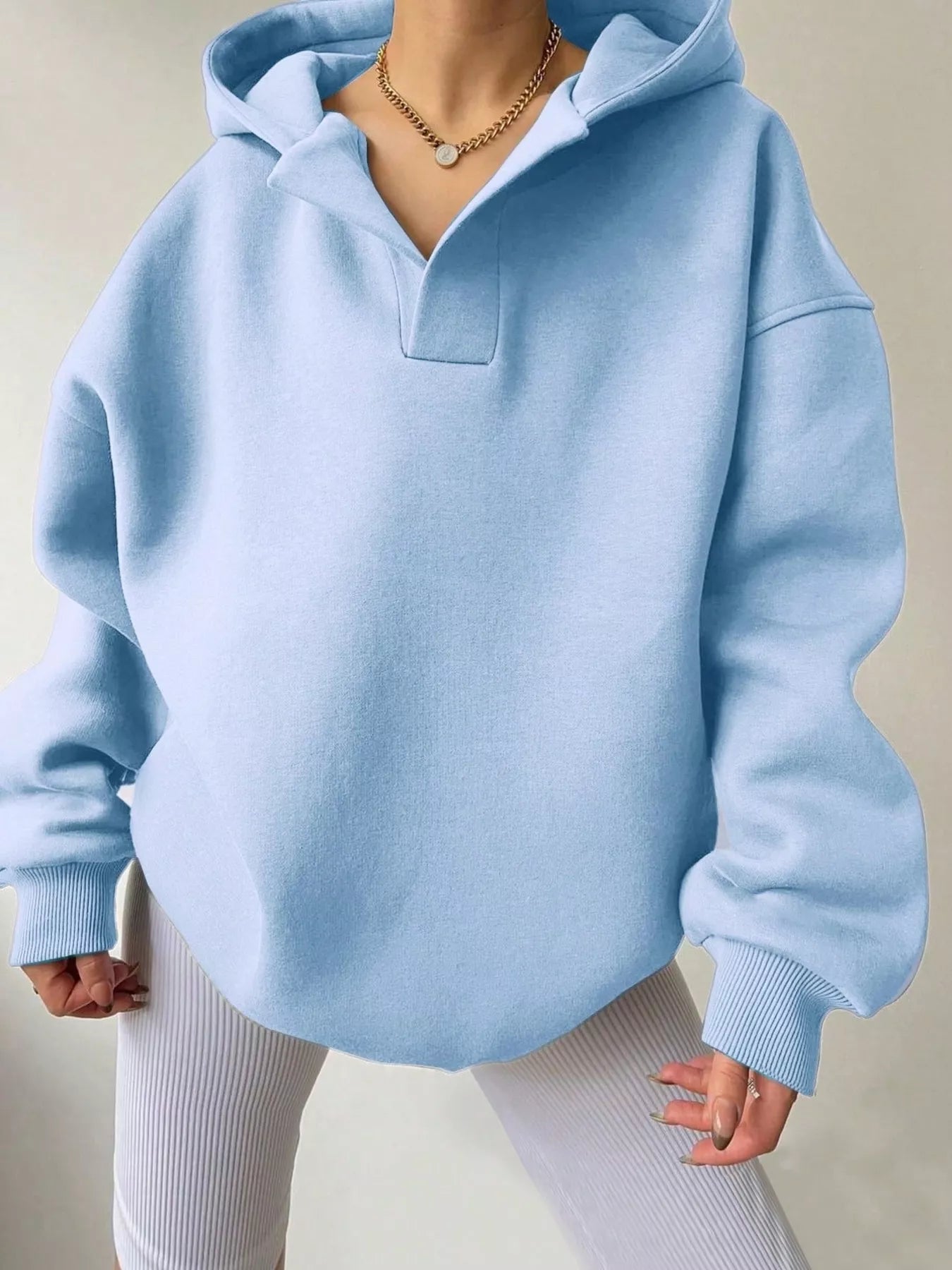 Dropped Shoulder Long Sleeve Sweatshirt Light Blue OutfitFlow