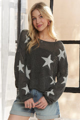 ADORA Full Size Lightweight Loose Knit Sweater Plus Size CHARCOAL OutfitFlow