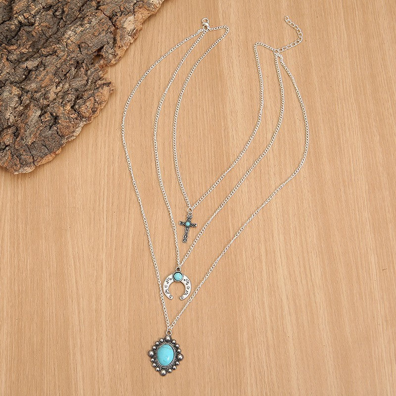 Outfit Flow - Artificial Turquoise Alloy Three-Layered Necklace