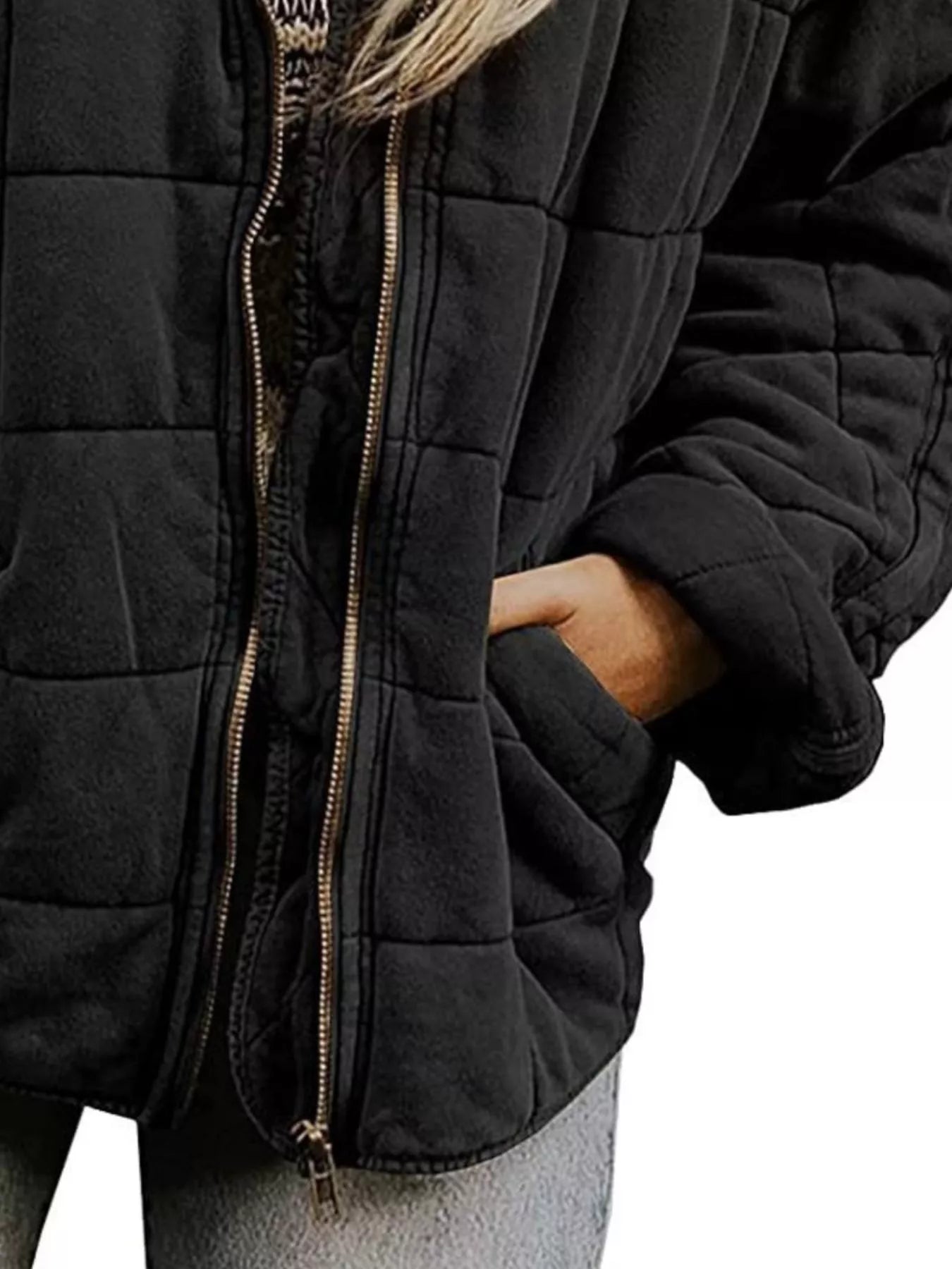 Full Size Zip Up Quilted Bomber Jacket Plus Size Trendsi