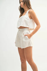 MABLE Square Neck Crop Top and Shorts Set OutfitFlow