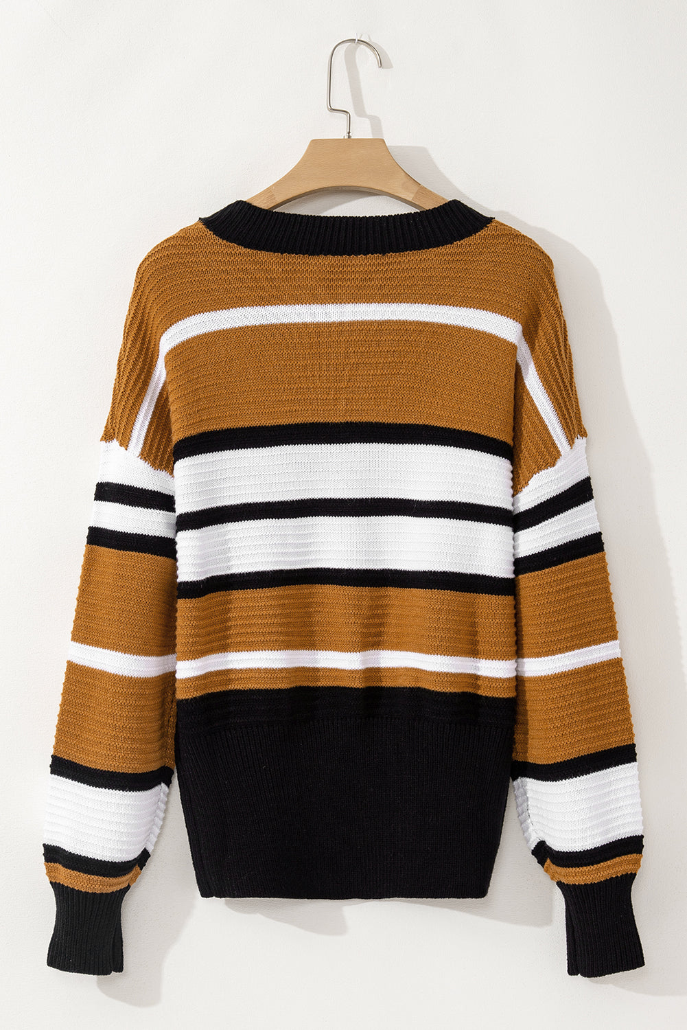 Outfit Flow - Contrast Stripes V Neck Long Sleeve Sweater