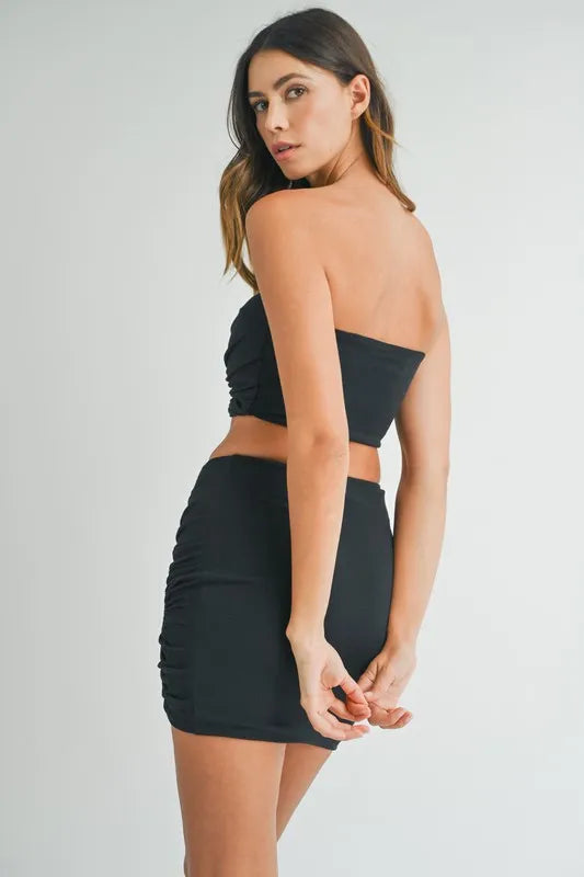 MABLE Ruched Tube Crop Top and Skirt Set OutfitFlow