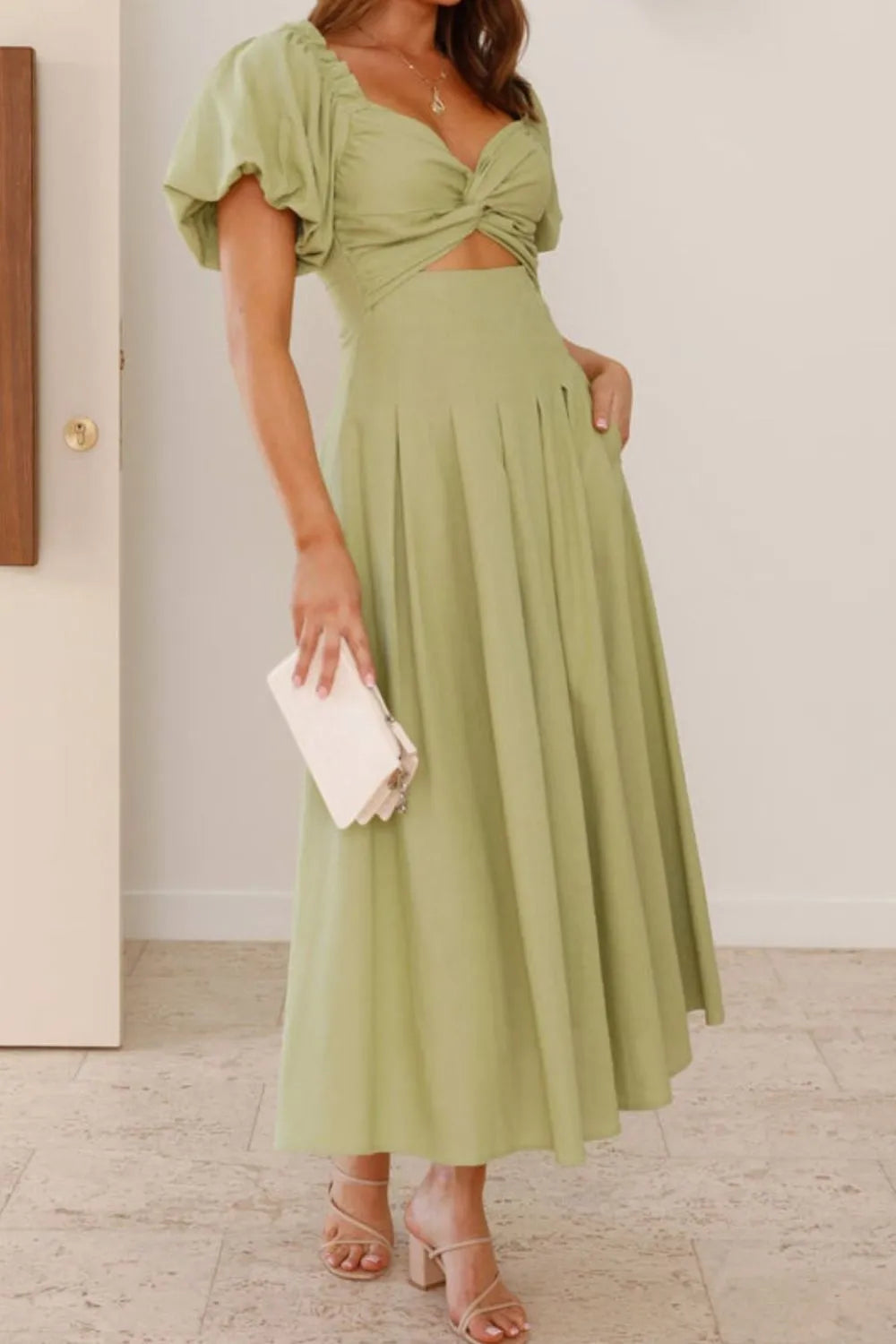 Sweetheart Neck Puff Sleeve Dress OutfitFlow
