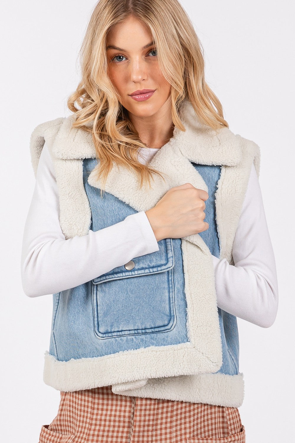 Outfit Flow - SAGE + FIG Pocketed Collared Neck Sherpa Vest