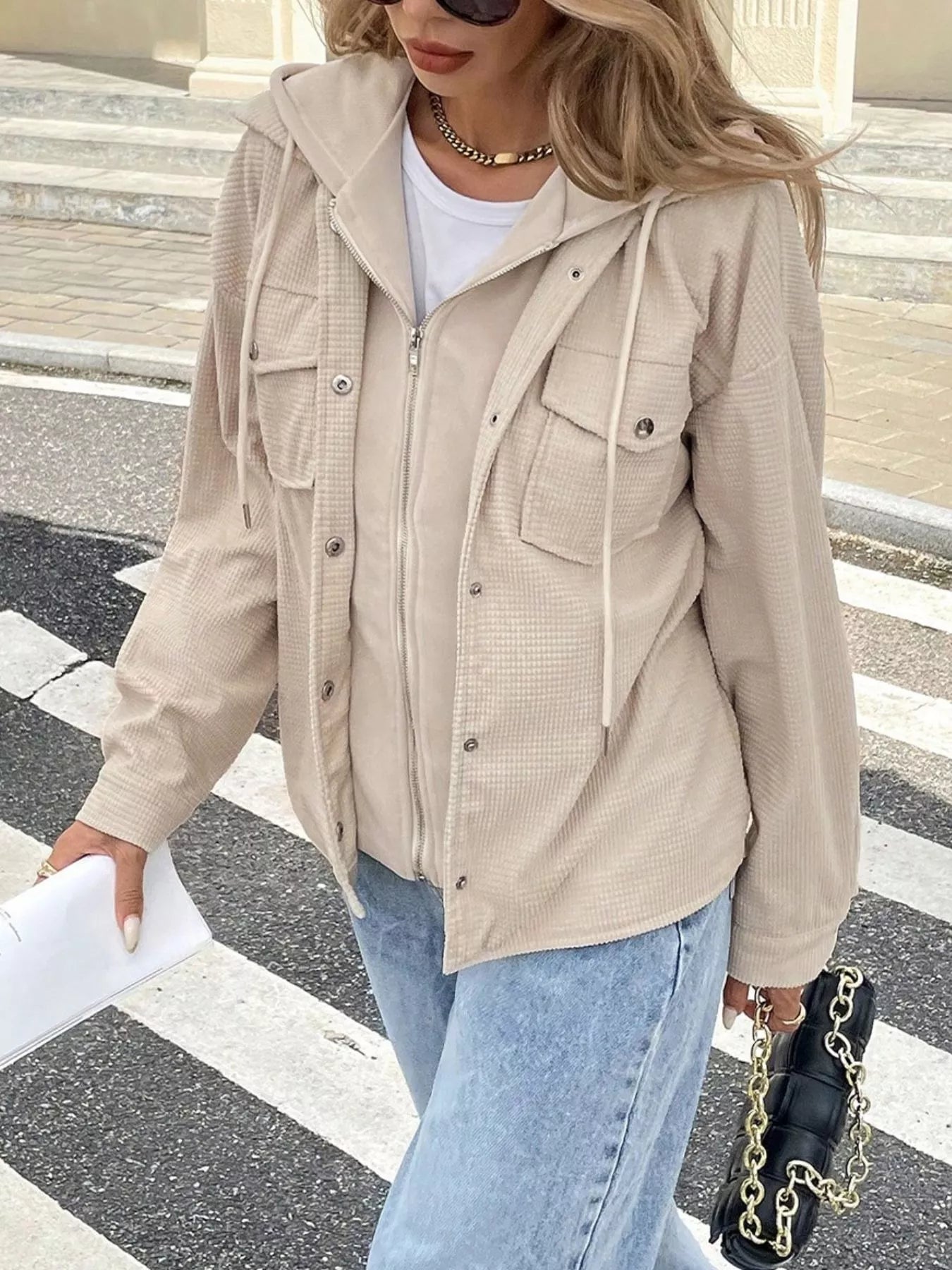 Thermal Knit Textured Hooded Jacket OutfitFlow