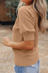 Knit Short Puff Sleeve Sweater OutfitFlow