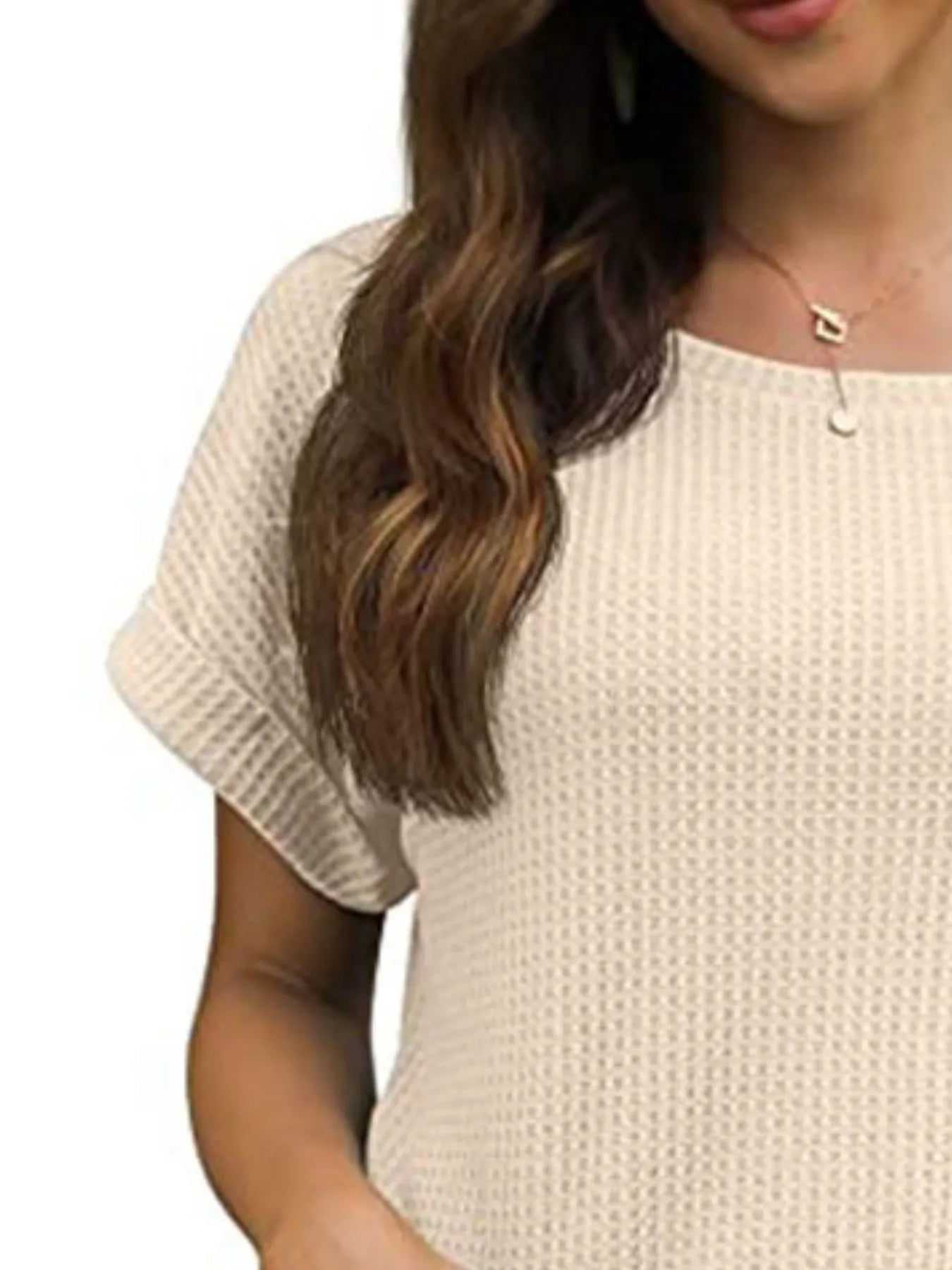 Full Size Waffle Knit Relaxed Fit T-Shirt Plus Size OutfitFlow