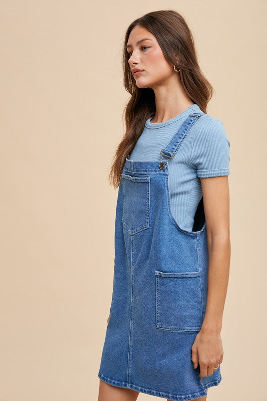 Annie Wear Wide Strap Denim Overall Dress with Pockets