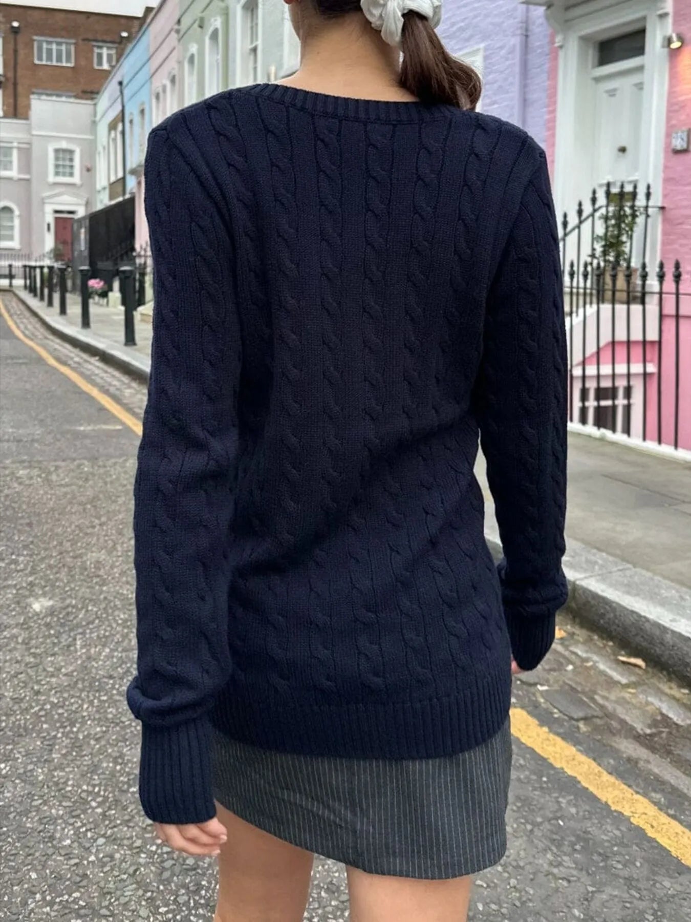 Cable Knit V-Neck Sweater Trendsi