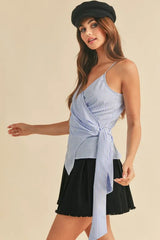 Aemi + Co Side Knotted Surplice Striped Cami OutfitFlow