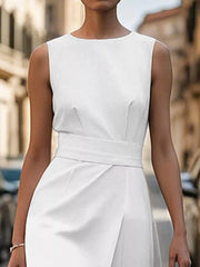Round Neck Sleeveless Midi Dress OutfitFlow