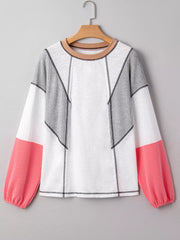 Color Block Textured Knit Patchwork Casual Top OutfitFlow