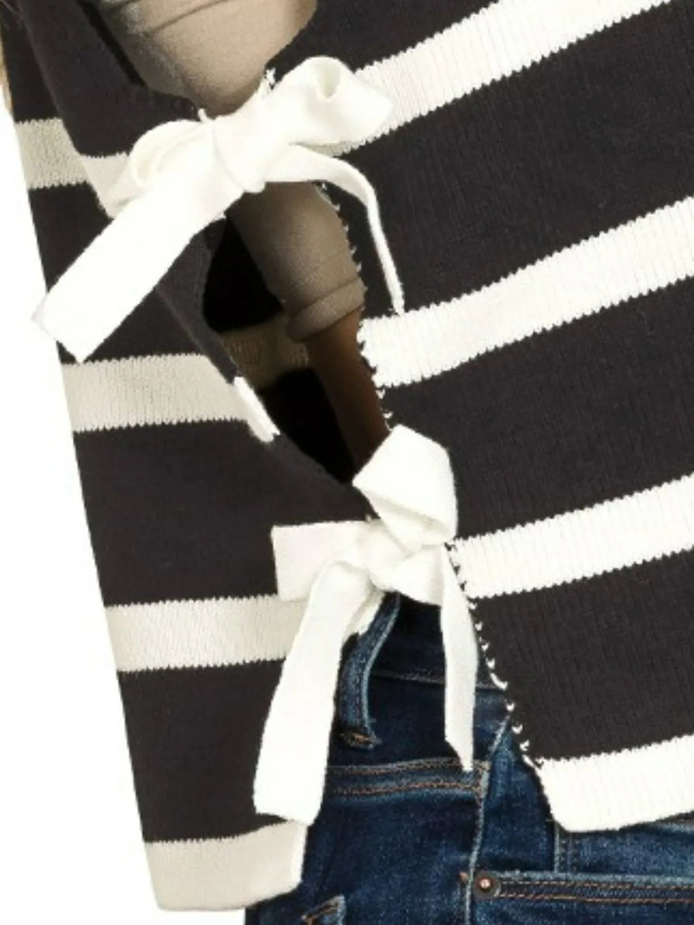 Zenana Side Tie Stripe Sweater Vest OutfitFlow