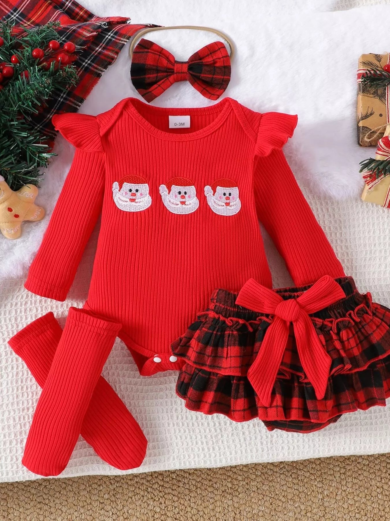 Children's Christmas Ruffle Trim 4-Piece Set OutfitFlow